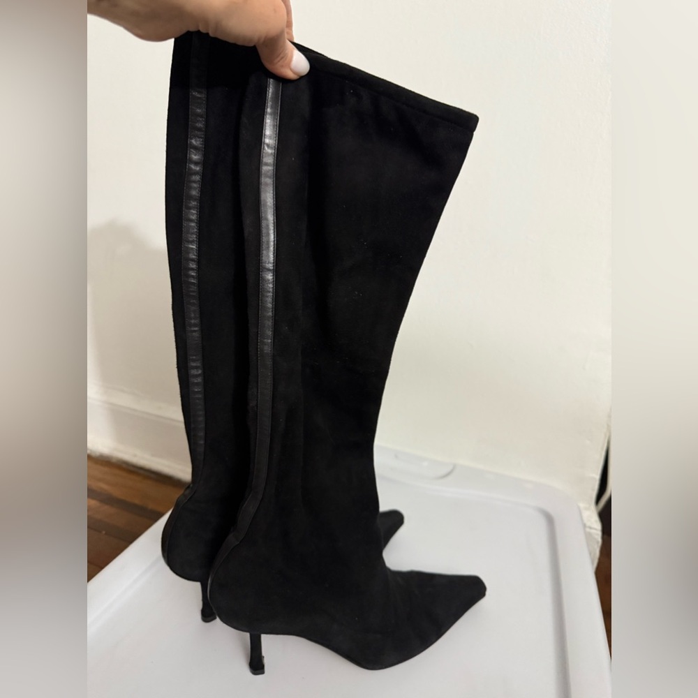 Black Stretchy Suede Boots with 3 inch heels